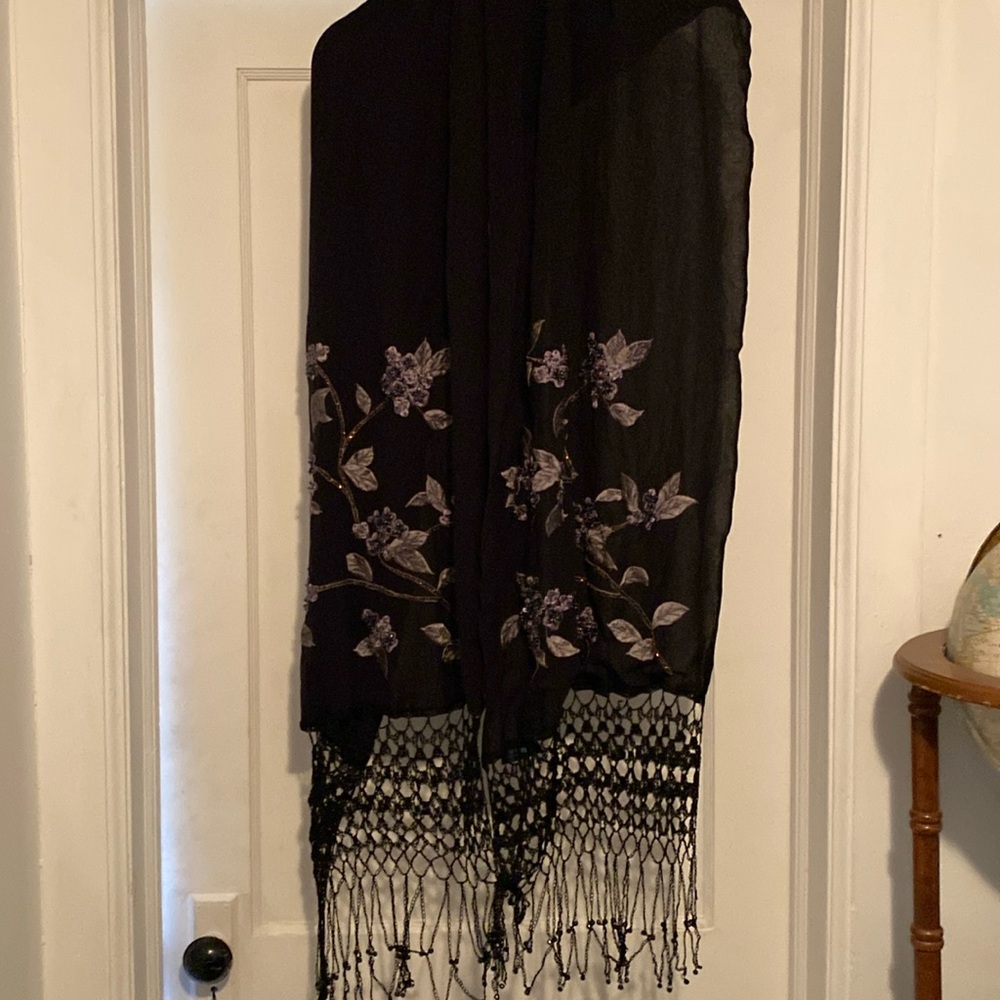 Sue Wong 💯Silk Hand Beading Sparkling Huge Double Scarf Wrap Never Used